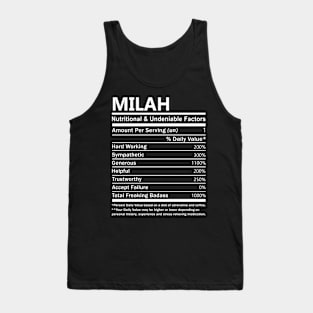 Milah Name T Shirt - Milah Nutritional and Undeniable Name Factors Gift Item Tee Tank Top